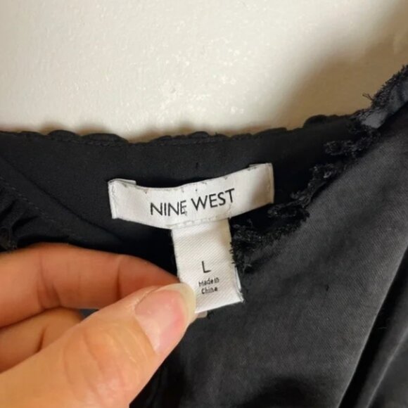 Nine West Black Satin Slip Babydoll Dress L Y2K Coquette Whimsigoth Goth LBD - Picture 2 of 8